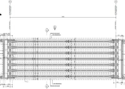 Single-span bridge with a length of 35 meters, consisting of precast prestressed girders on abutments with deep foundation using piles.